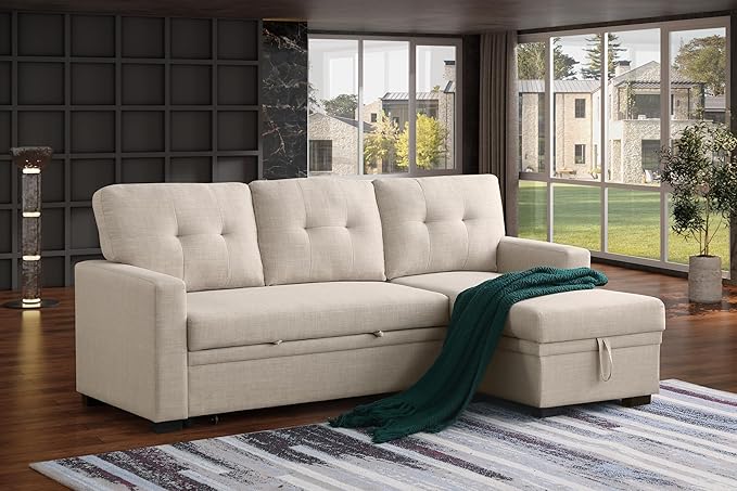 Ball &amp Cast Sleeper Sofa Couch with Pull Out BedL Shaped Sleeper Sofa with StorageSectional Sleeper CouchConvertible Sleeper Sectional Sofa W/Reversible Chaise &amp Back Cushionfor Living Roo