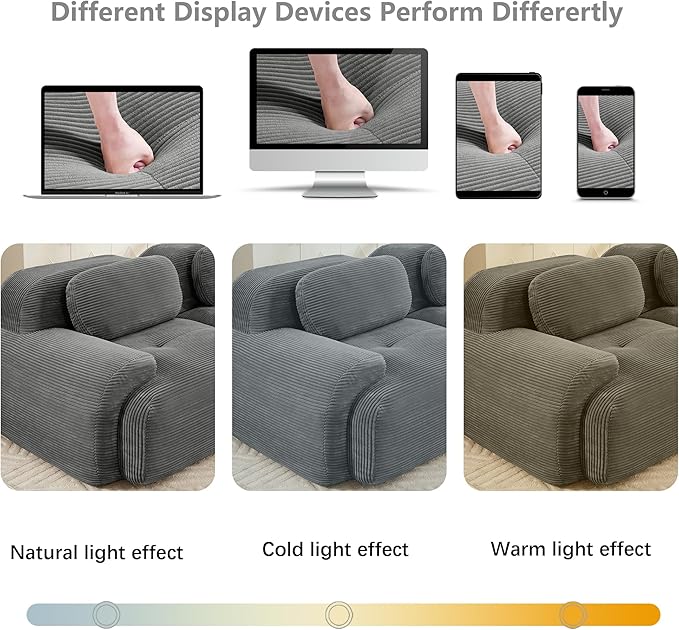 117.3 L-Shaped Cloud Couch Modular Sectional Sofa - Boneless Deep Seat 3-Seater with Movable Ottoman No Assembly Corduroy Upholstery Couches for Living Room (Grey)