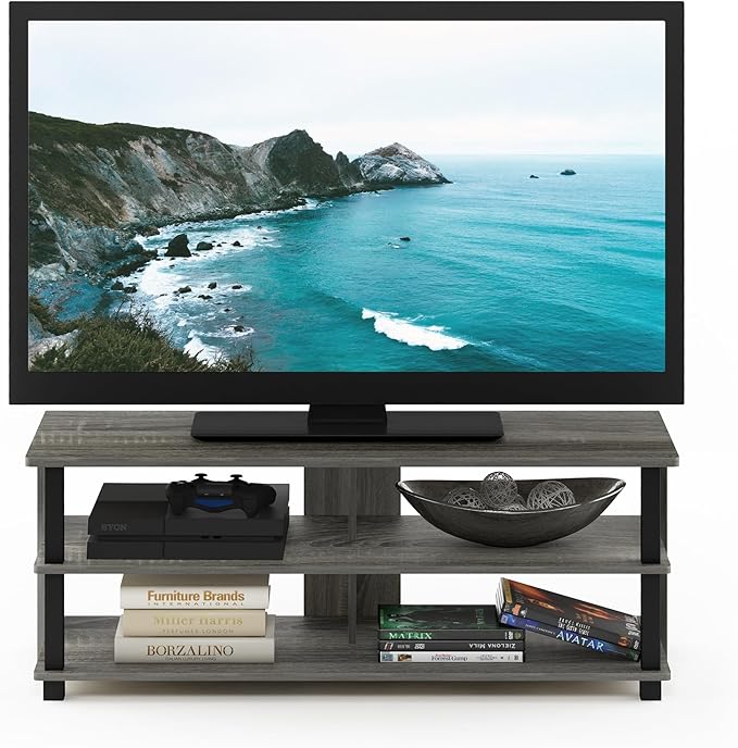 Furinno Sully 3-Tier Stand for TV Up to 48 Inch French Oak Grey/Black