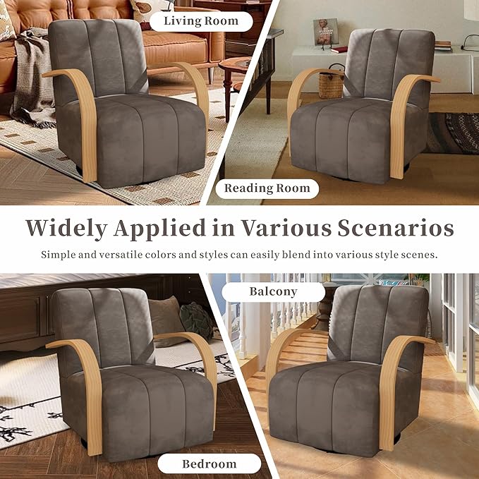 Chifee &amp Vingol 360° Swivel Accent Chair 30.3 W Velvet Swivel Living Room Chair with Solid Wood Armrests Mid Century Modern Reading ChairSet of 2Charcoal