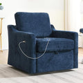 Swivel Accent Chair 360° Swivel Comfy Upholstered Seat for Living Room Bedroom Office with Hidden Storage &amp Dual USB-C Ports Chenille Fabric 300lbs Capacity Navy Blue
