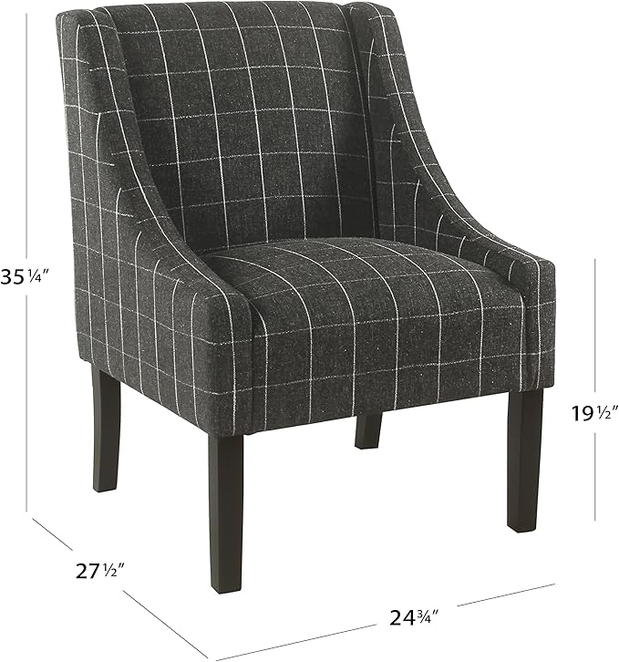 Homepop Home Decor | Upholstered Classic Swoop Arm Accent Chair | Accent Chairs for Living Room &amp Bedroom | Decorative Home Furniture Black Windowpane