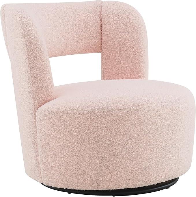 Swivel Barrel Chair with Soft Fabric Comfy Round Accent Chair for Living Room.Upholstered Performance Fabric for Living Room Bedroom Reading Waitingroom1 PCTeddy Light Pink