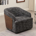 Swivel Accent Chair Linen Swivel Barrel Chair Comfortable Mid Century Modern Chair Upholstered Metal Base Armchair for Living Room Bedroom Office Large Vintage Gray