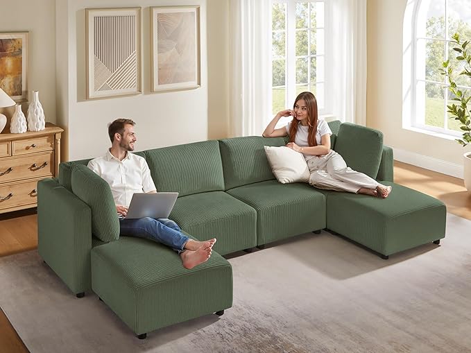 U Shaped Modular Sectional Sofa with Ottomans 123.6 Corduroy Sectional Sofa with Chaise 6 Seater Convertible Modular Sleeper Sofa Bed Free Combination Couch for Living Room Apartments
