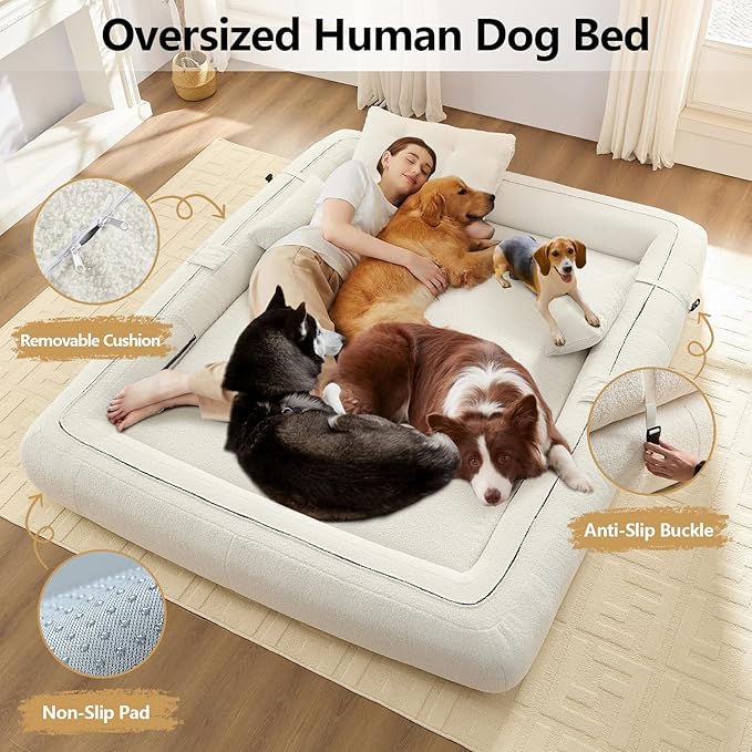 78.7'' Folding Sleeper Sofa 3 in 1 Folding Sofa Bed Teddy Couch Upholstered Deep Seat Bean Bag Lounge Recliner Oversized Human Dog Bed for Living Room Playroom Bedroom(Beige)