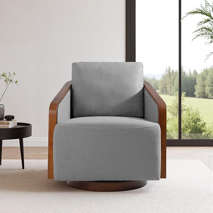 Swivel Barrel Accent Chair Mid Century Modern Arm Chair for Living Room Bedroom Comfy Club Reading Lounge Sofa Corner Chairs for Adults(Chenille Light Grey Set of 2)