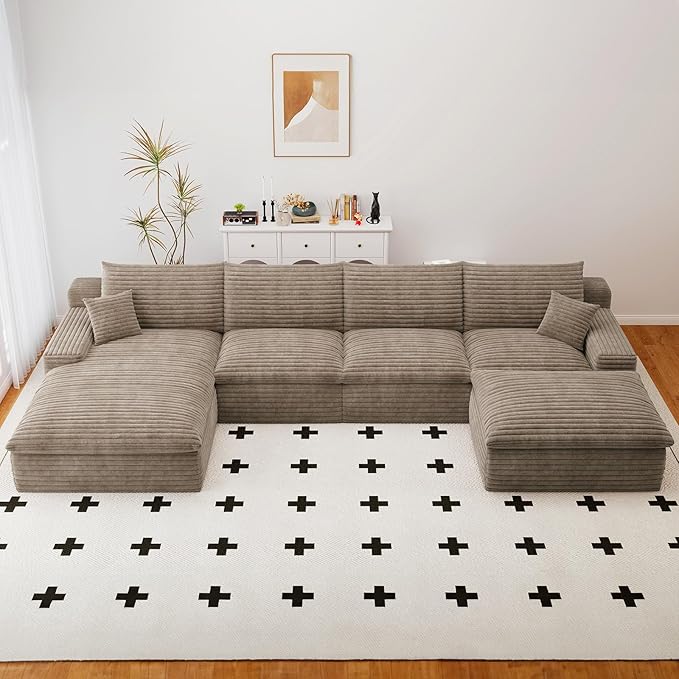 136 Cloud Sectional Couch with U-Shaped ChaiseCorduroy Viral Boneless Sofa with OttomanMemory Foam Couches in a Box with Deep Seat for Living RoomNo Assembly Required (CamelLeft-Facing Chaise)