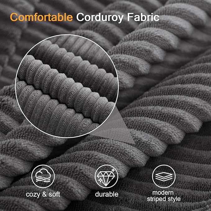 COMAX Convertible Sofa Bed Queen Corduroy Folding Floor Couch Pull Out Couch Bed Futon Sleeper with Pillows Fold Out Boneless Sofa Comfy Lounge Mattress Loveseat for Living Room Bedroom Grey