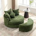 Yoglad Oversized Round Swivel Accent Chair - Modern 360 Degree Barrel Chairs with Storage Ottoman for Living Room Bedroom(Chenille - Green)