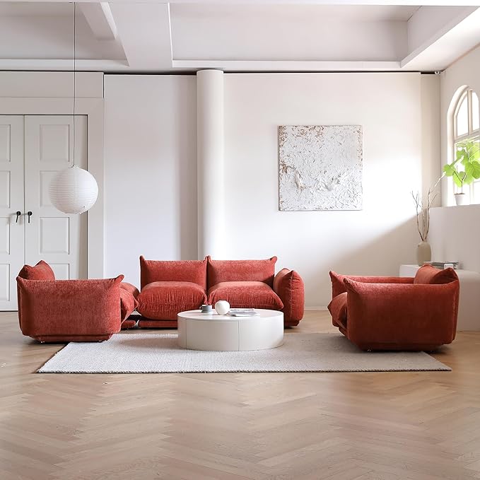 WJShome Modular Sectional Couch Lovesofa Convertible Sofa 77.16in Minimalist Modern Chenille Yarn 2 Seater Living Room Sofa Set for Office &amp House Red