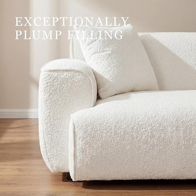 Modern 91'' Wide Cloud Couch Sofa Love Seat Couches W/Solid Frame Friendly Couch W/Boucle Couch Cozy Fabric with 2 Pillow &amp Rectangular Arm for Apartment White