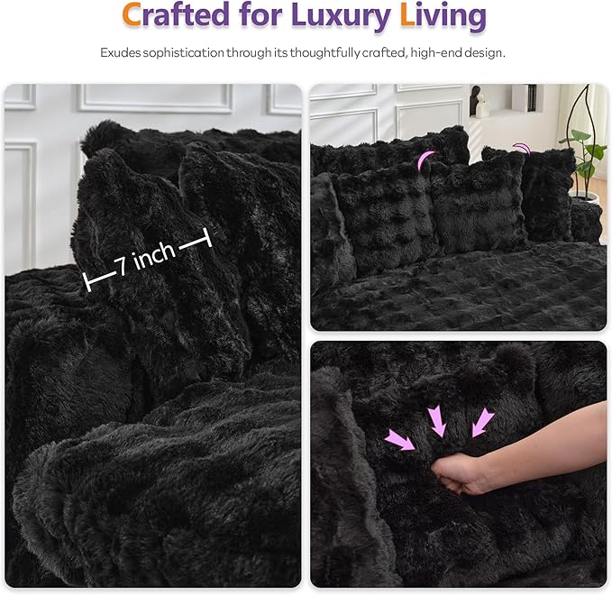TYBOATLE 83’’ Oversized Round Chaise Lounge Chair Indoor w/Deep Seat Round Memory Foam Couch Comfy Fluffy Plush Chaise Lounge Indoor w/Double Cushion Circle Bed for Livingroom (Black)