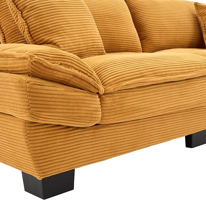 KEIKI Loveseat Sofa 84 Corduroy Upholstered Couch with Deep Seat and 2 Pillows Modern Loveseat Sofa Couch for Small Spaces Living Room Apartment Office Yellow