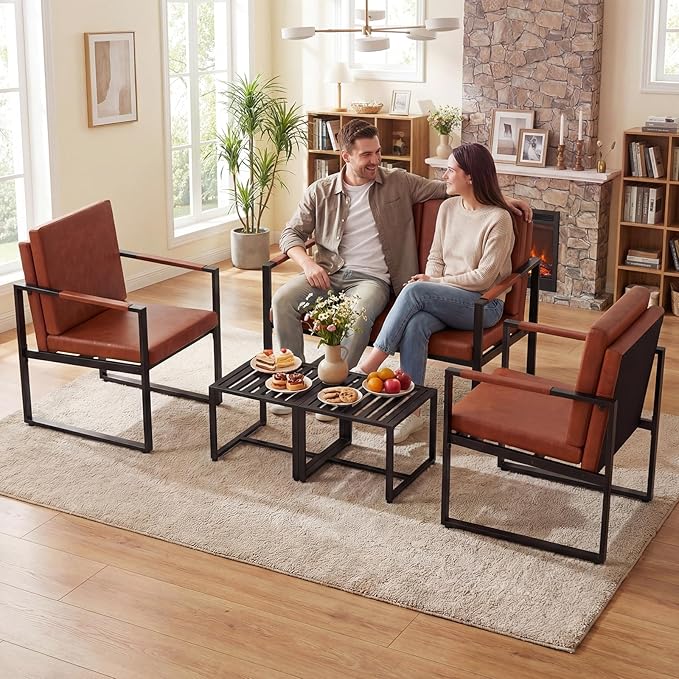 Giantex Modern Loveseat Sofa 2-Seater Sofa with Solid Metal Frame &amp Removable Back Cushions Spacious Seat &amp Supportive Armrests Indoor Couch for Living Room Bedroom Office (Brown)