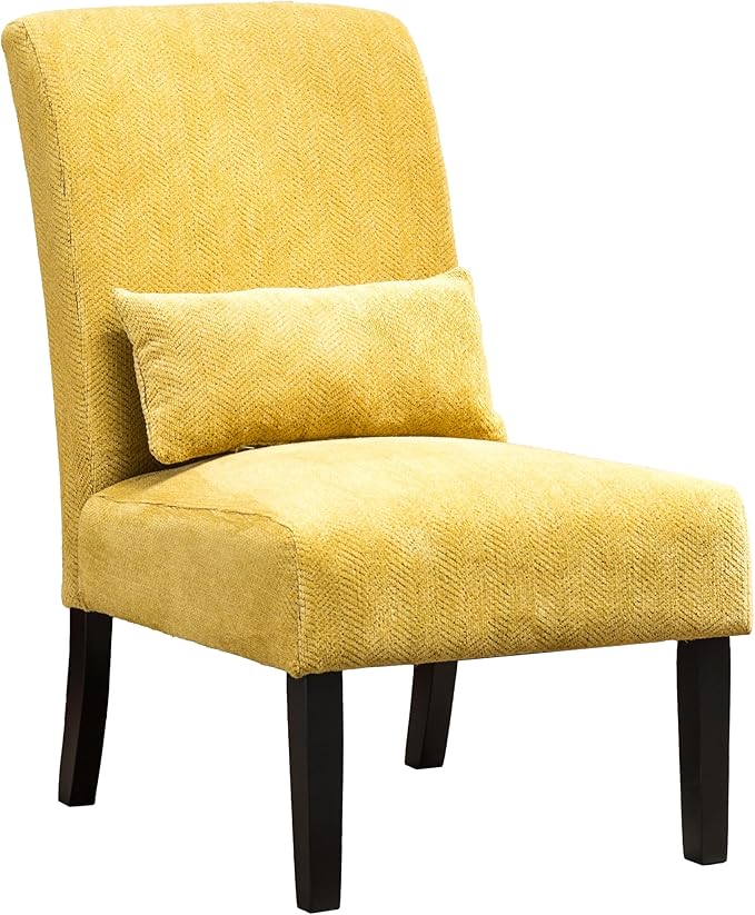 Knocbel Upholstered Accent Armless Chair with Pillow Living Room Fabric Lounge Chair with Solid Wood Frame &amp Legs (Yellow w/Pillow)