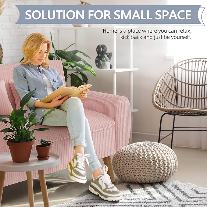 Shintenchi Small Modern Loveseat Couch Sofa Mid Century Fabric Upholstered 2-Seat Sofa Couch Love Seats Furniture for Small SpaceLiving RoomStudioApartment with 2 Pillows Pink