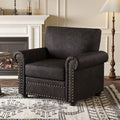 ONBRILL Nailhead Trim Accent Chair Faux Leather Club Chair for Living Room Comfy Armchair with Springs Cushions &amp Solid Wood Legs Traditional Rolled Arms Single Sofa for Bedroom Apartment Bla