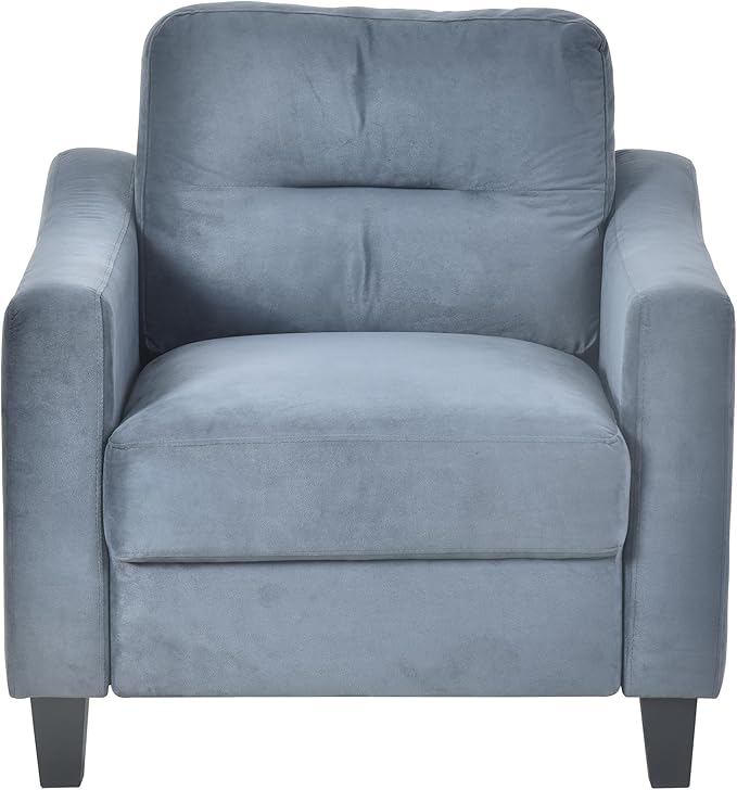 Upholstered Single Sofa ChairMordern Armchair with Wooden Legs for Living RoomBedroom and OfficeBlue Grey