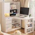 Anwick L Shaped Desk with Hutch Corner Computer Desk with Charging Station &amp Bookshelf &amp File Drawer Standing L Shape Desks for Home Office Bedroom Gaming Room Study Room (White-1)