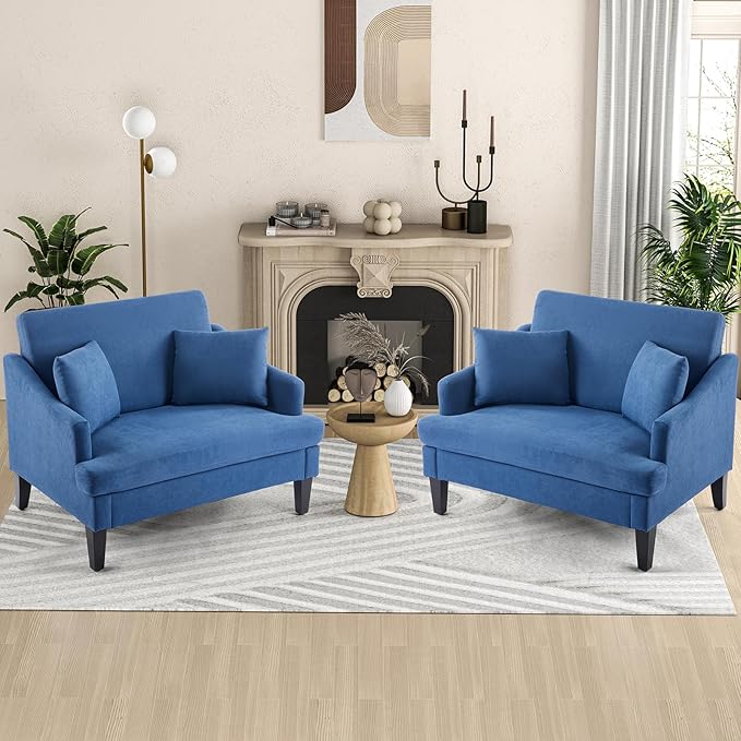 Bezseller 41 Oversized Accent Chair Comfy Living Room Chair with 2 Pillows Upholstered Mid Century Modern Armchair with Deep Seat Reading Chair for Bedroom Apartment Office Blue