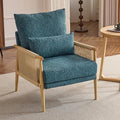 Karl home Cozy Chenille Accent Chair with Lumbar Pillow &amp Rattan Arms Modern Lounge Chair for Living Room Bedroom Reading Nook Blue &amp Green