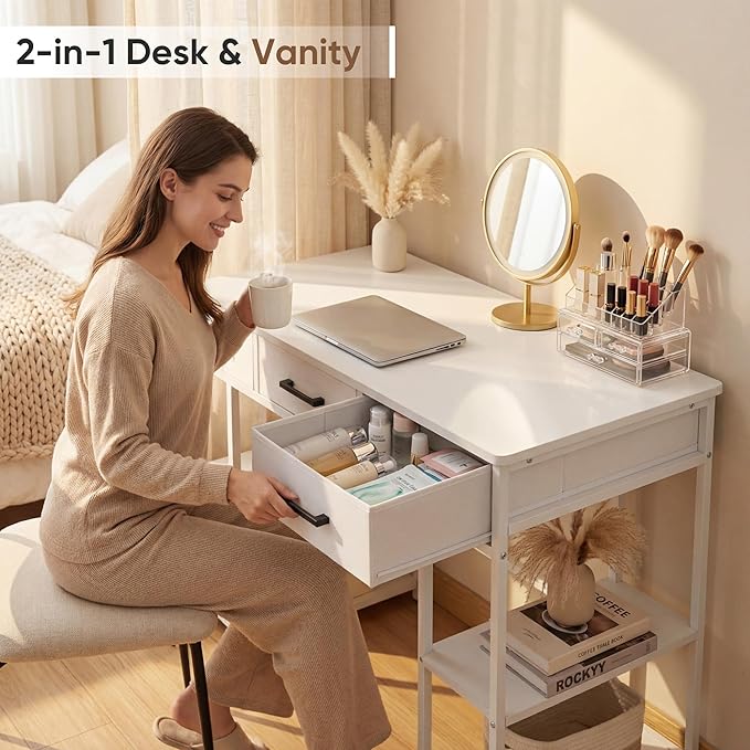 Shahoo Home Office Computer Desk with Drawers &amp Storage Shelves 47.2 Modern Writing Table White