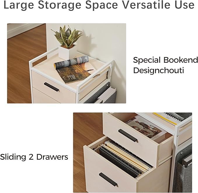 EUREKA ERGONOMIC 2-Drawer Mobile File Cabinet with Wheels Solid Wood Rolling Storage Cabinet for Home Office Space-Saving Under Desk Organization with Printer StandWhite