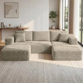 Modular Sectional Sofa | 108 Cloud Couch with Cozy Textured CorduroyU-Shaped Boneless Couch Pit SofaHigh-Density Foam Convertible Floor Couch for Home1400lbs Support | Oat Beige | 2 Manageable Box