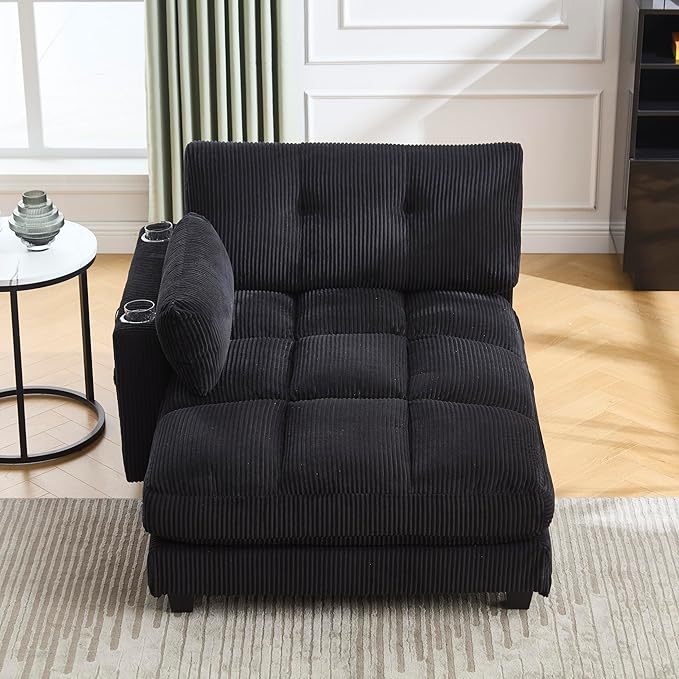 Oversized Lounge Chaise Convertible Sleeper Sofabed Corduroy Sleeper Daybed Indoor Recliner Chair Sofa Bed with Cupholders and Adjustable Headrests for Living Room Bedroom Reading Home Apartment