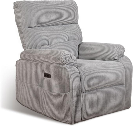 Oversized Electric Recliner Chairs for Adults Power Grey Recliner Chair with USB &amp Type-C/Lumbar Support/Pockets Single Sofa for Living Room PU Leather Capacity of 440 LBS (Grey)
