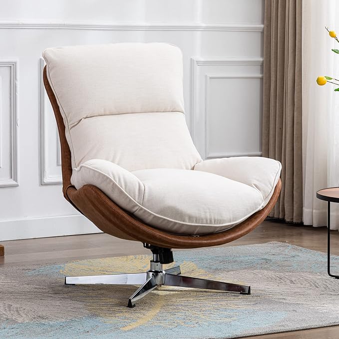 DUOMAY Swivel Accent Chair Set of 2 Modern Linen Soft Foam Lounge Chair with High Back Comfy Rocker Chair for Living Room Bedroom Reading Room Office Tilt &amp Swivel Chrome Base Beige