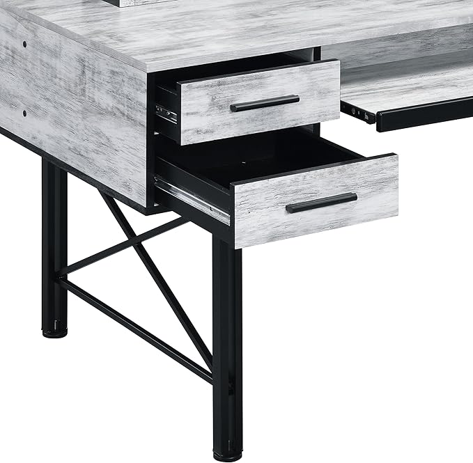 Antique White and Black 5-Drawer Computer Desk - Office Storage &amp Home Decor