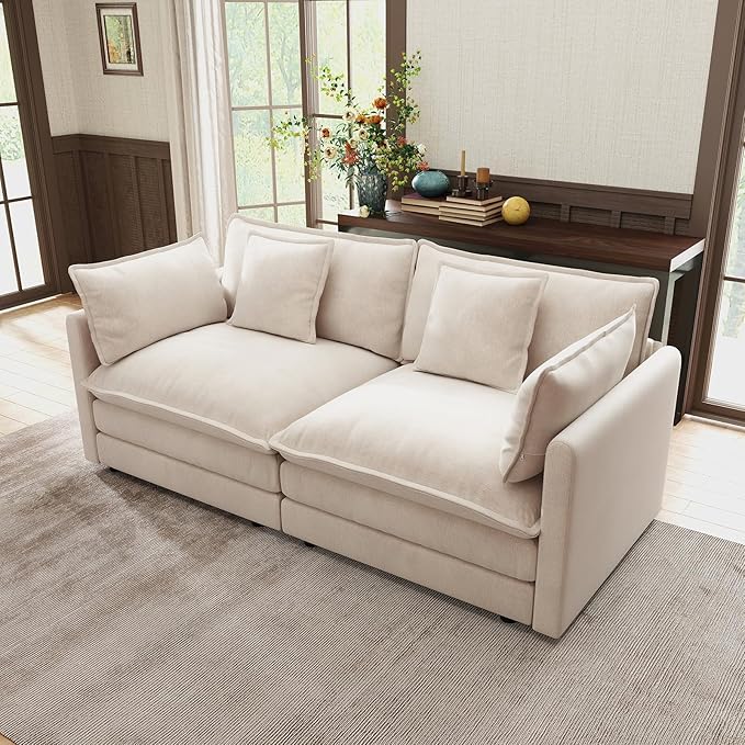 Modular Sectional Sofa 76.7 Comfy Chenille Cloud Couch Loveseat with Armrests and Pillow Modern Deep Seat Sofa Couch for Living Room Apartment (Khaki Loveseat)