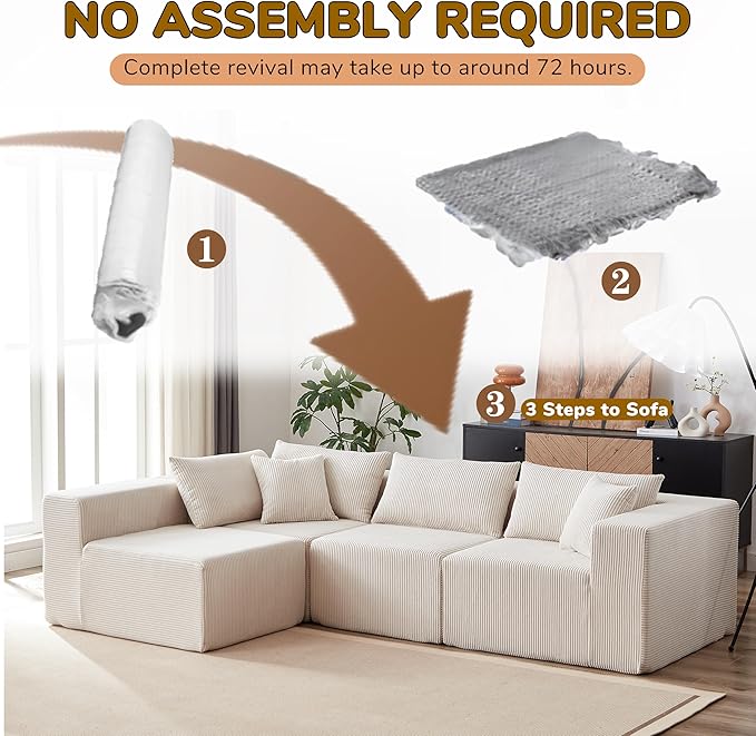 104 Modern Modular Sectional Sofa with Chaise &amp No Assembly Deep Seat 4-Seater L-Shaped Boneless Couch with Memory Foam &amp Corduroy Fabric Comfy Sectional Couches for Living Room Beige