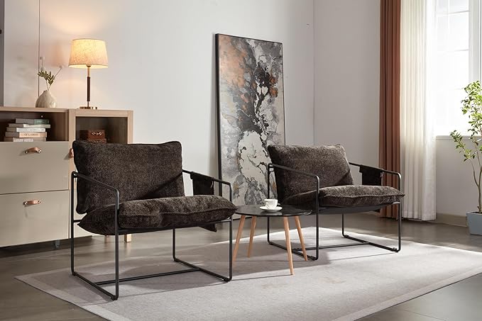 2 Chairs in 1 Box Upholstered Hanging Armchair with arm Pocket Metal e Crushed Foam Cushions and Skin Friendly Braid for Living Room and Bedroom. Dark Gray