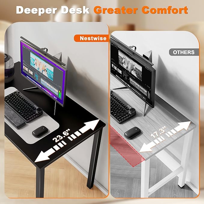 40 Inch Computer Desk Small Home Office Desk with Deeper Desktop Study Writing Gaming Table Modern Simple PC Desk for Office Home Bedroom Easy Assembly Adjustable Feet Black