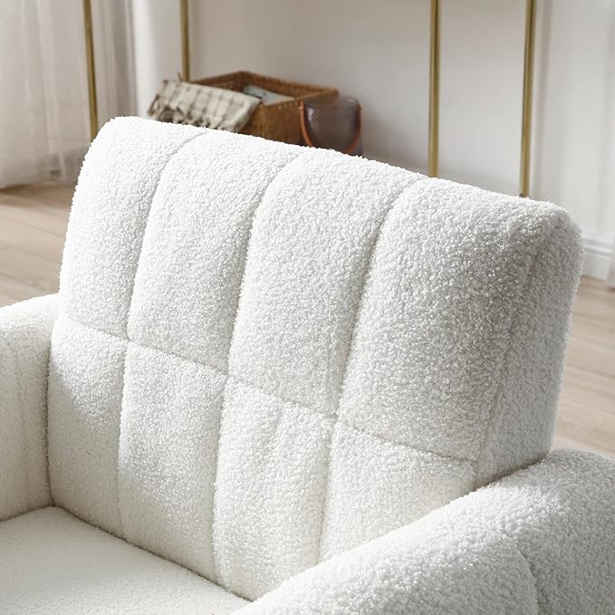 Accent Chair Soft White Teddy Fabric Comfy Upholstered Arm Chair Fluffy Leisure Chair Armchair Living Room Chairs for Bedroom/Living Room Sofa Chair with 1 Waist Pillow
