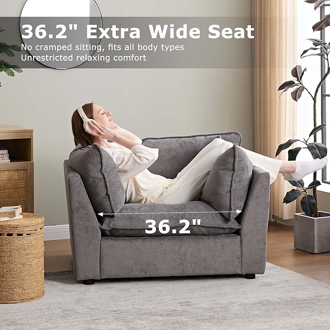 Tbfit Chenille Accent Chair Plush Comfort Living Room Chair with Wide Seat Modern Decorative Chair for Bedroom Office Reading Nook Soft Cloud Chair Deep Seat Dark Gray
