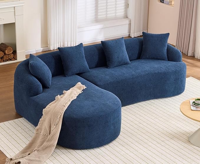 KEIKI L-Shaped Chenille Modular Sectional Couches with Chaise Lounge &amp 4 Pillows 3 Seater Oversized Upholstered Luxury Plush Cloud Sofa for Living Room Apartment Full Sponge Compression