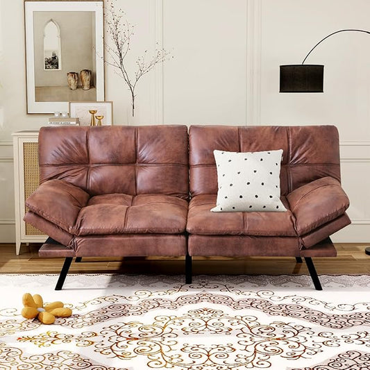 MUUEGM Convertible Futon Sofa Bed Memory Foam Futons Couch Bed 71 Adjustable Backrests and Armrests Sleeper Sofa Modern Love Seat Couch Bed for Living Room Small Space Office Dark Brown