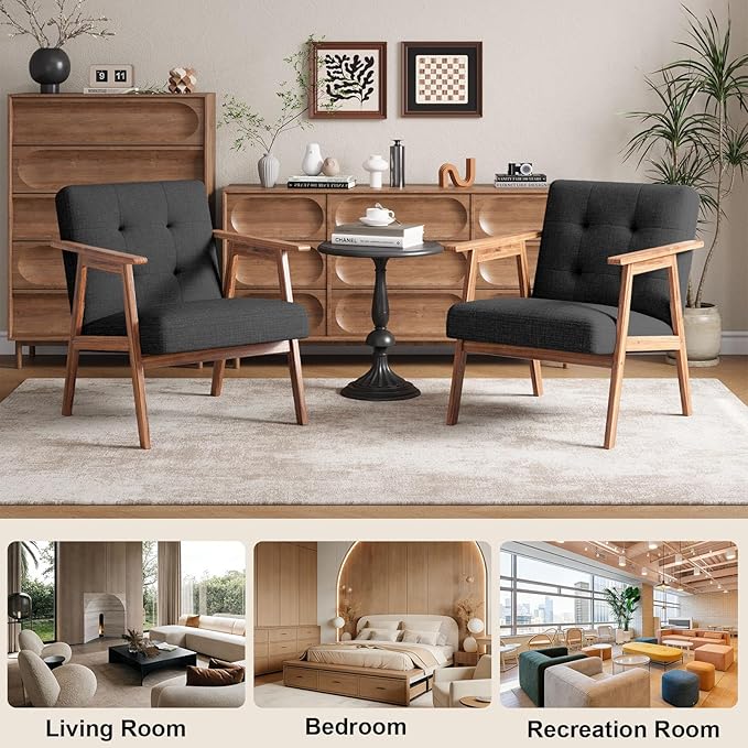 Accent Chair Upholstered Fabric Lounge Chair with Solid Wood Frame &amp Soft Cushion for Living Room Bedroom Balcony