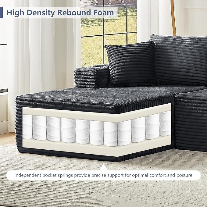 GNIXUU 133.5 Corduroy Boneless Sectional Couches for Living Room Oversized Plush U Shaped Cloud Couch Modular Sectional Sofa with Deep Seat Cup Holders &amp Storage Pocket No Assembly Required Gr