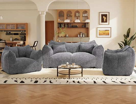 3 Piece Sofa Set 73.2 Inch Loveseat Sofa and 2 Units 47.2 Inch Single Sofa Comfy Chairs with Scratch-Resistant Pet-Friendly Chenille No Assembly Required Light Grey