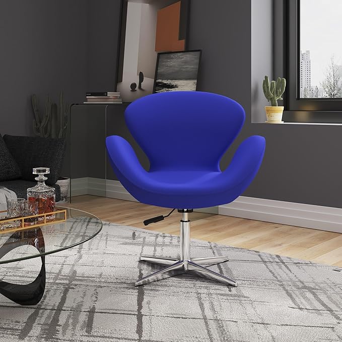 Manhattan Comfort Raspberry Adjustable Swivel Accent Chair Set of 2 with 360° Turn Polished Chrome Base Modern Retro Design Ideal for Living Room and Home Office Set of 2 Blue