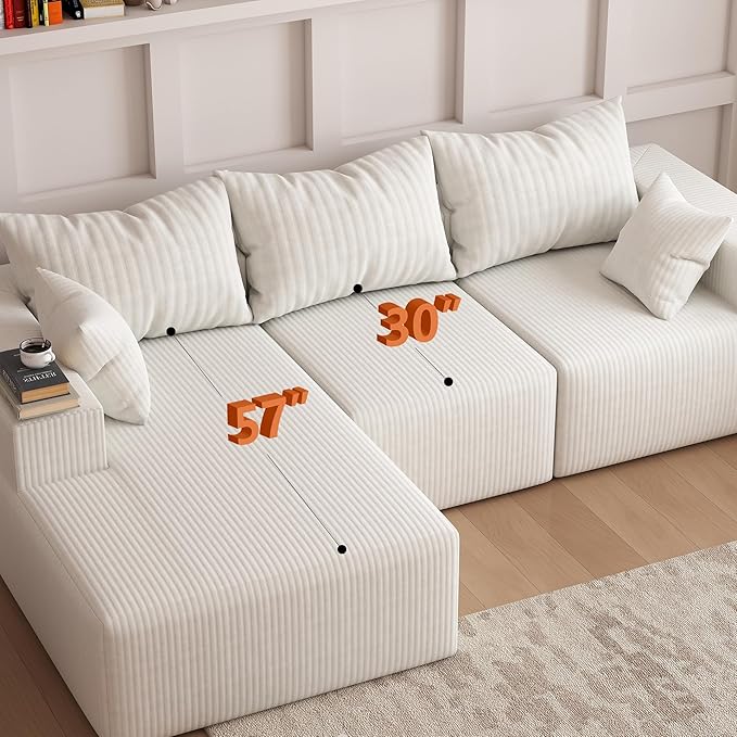 108Modern Sectional SofaModular Convertible L-Shape SofasUpholstered Couches with Deep SeatPet-Friendly Sponge Sofa for Living Room BedroomSofa bed for small space (Beige Left Facing Chaise)