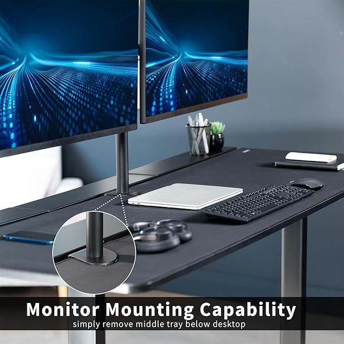 VIVO Universal 71 x 30 inch Table Top with Built-in Concealed Cable Trays for Standard and Sit to Stand Height Adjustable Home and Office Desks Full Size Mouse Pad Black Desktop DESK-TOP3-71