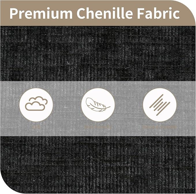 Compression Sofa Convertible Sofa Bed Modular Couch with Pillow Comfy Chenille Fabric Couch with Memory Foam Lounge Floor Sofa for Living Room Bedroom (Black)