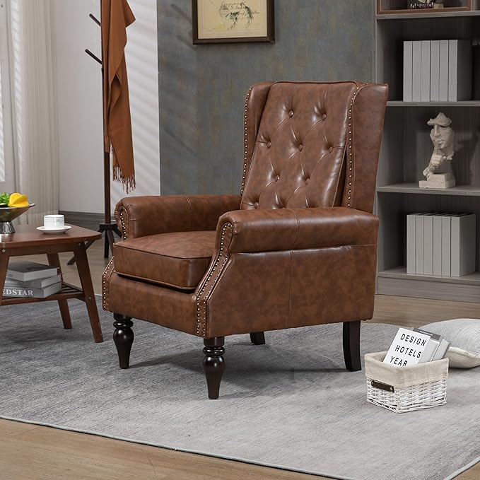 29.13 Modern ArmchairPU Accent ChairLounge ChairSingle Sofa ChairWood LegsUpholstered Sofa Chair for Living RoomBedroomOfficeWaiting Rooms