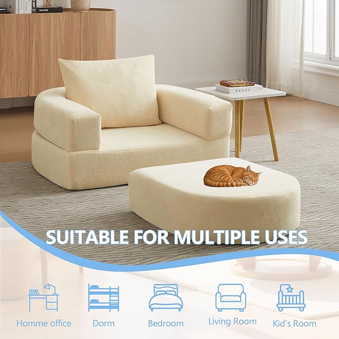 41 Futon Sofa Bed Velvet Futon Couch Convertible Sleeper Floor Sofa Bed Upholstered Couch Reading Chair for Living Room (Beige 41)